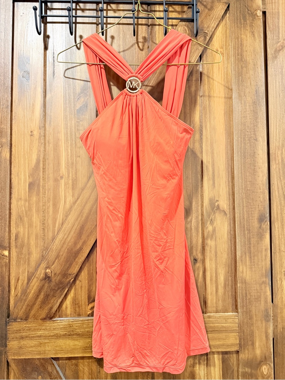 Michael Kors Coral Halter Swim Dress with Gold MK Emblem - Picture 3 of 6